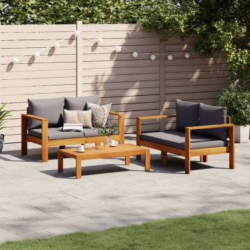 3 Piece Garden Sofa Set with Cushions - Solid Acacia Wood