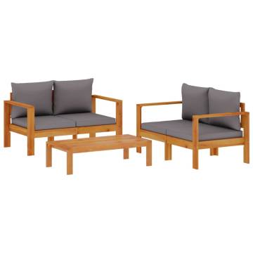 3 Piece Garden Sofa Set with Cushions - Solid Acacia Wood