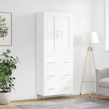 Stylish Highboard White - 69.5x34x180 cm Engineered Wood