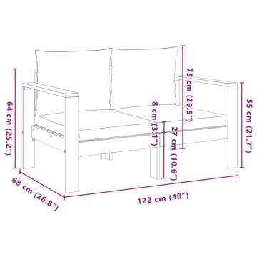 3 Piece Garden Sofa Set with Cushions - Solid Acacia Wood