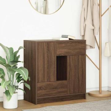 Stylish Brown Oak Sideboard with Drawers & Doors - 70.5x34x74.5 cm