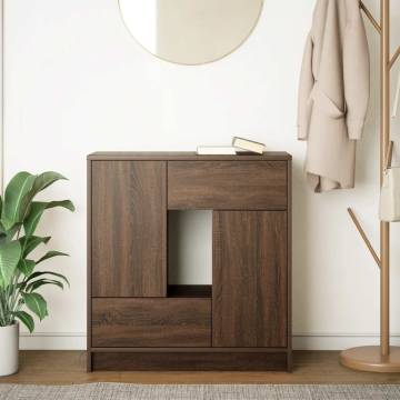 Stylish Brown Oak Sideboard with Drawers & Doors - 70.5x34x74.5 cm