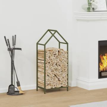 Sturdy Olive Green Firewood Rack - Cold-Rolled Steel 40x25x90 cm