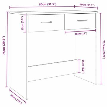 Elegant Smoked Oak Desk | 80x40x75 cm Engineered Wood