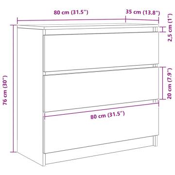 Sideboard Black Oak - 80x35x76 cm Engineered Wood Storage