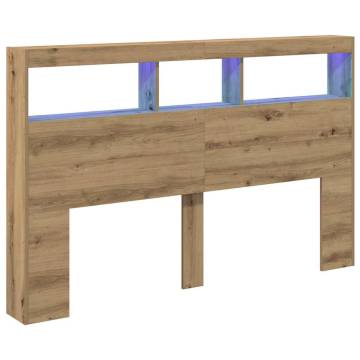 Stylish Headboard Cabinet with LED - Artisan Oak - 160x17x102 cm