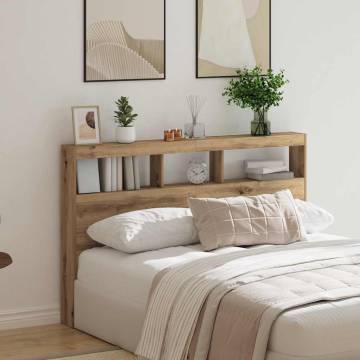 Stylish Headboard Cabinet with LED - Artisan Oak - 160x17x102 cm