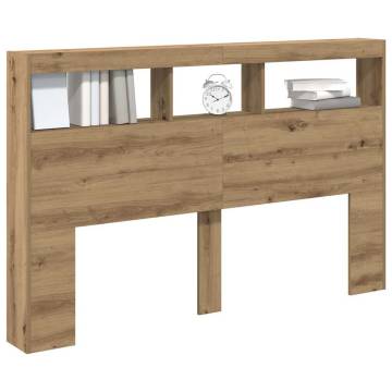 Stylish Headboard Cabinet with LED - Artisan Oak - 160x17x102 cm