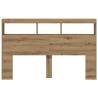 Stylish Headboard Cabinet with LED - Artisan Oak - 160x17x102 cm