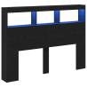 Headboard Cabinet with LED - Stylish Black Oak Design