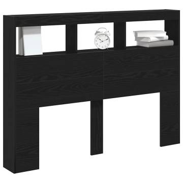 Headboard Cabinet with LED - Stylish Black Oak Design