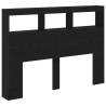 Headboard Cabinet with LED - Stylish Black Oak Design