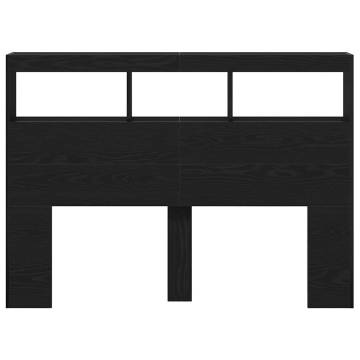 Headboard Cabinet with LED - Stylish Black Oak Design