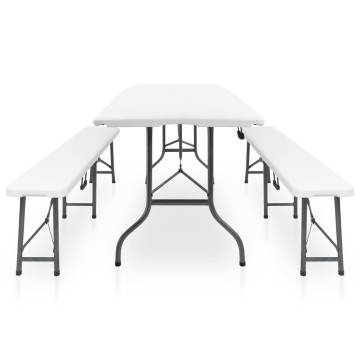 Folding Garden Table with 2 Benches - 180 cm Steel & HDPE