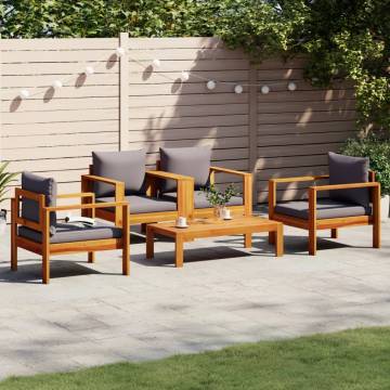 5 Piece Garden Sofa Set with Cushions - Solid Acacia Wood