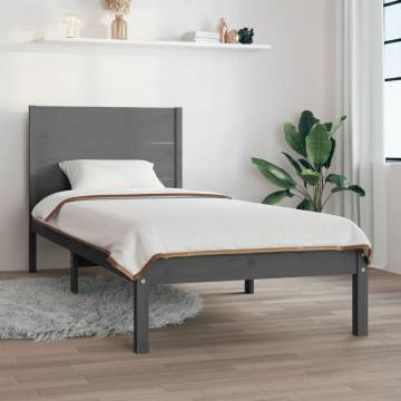 Grey Single Bed Frame 90x190 cm - Solid Wood | HipoMarket