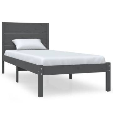 Grey Single Bed Frame 90x190 cm - Solid Wood | HipoMarket