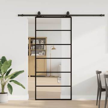 Sliding Door with Hardware Set Black 90x205 cm - ESG Glass