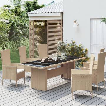 Stylish Garden Table with Glass Top - Beige Poly Rattan