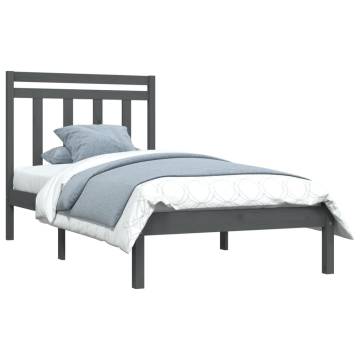 Grey Bed Frame 90x190 cm Single Solid Wood - HipoMarket