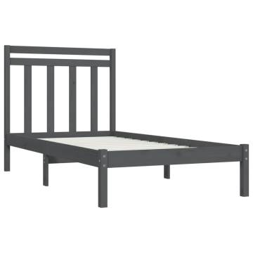 Grey Bed Frame 90x190 cm Single Solid Wood - HipoMarket