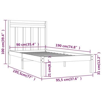 Grey Bed Frame 90x190 cm Single Solid Wood - HipoMarket