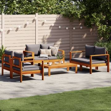 5 Piece Garden Sofa Set - Solid Wood Acacia with Cushions