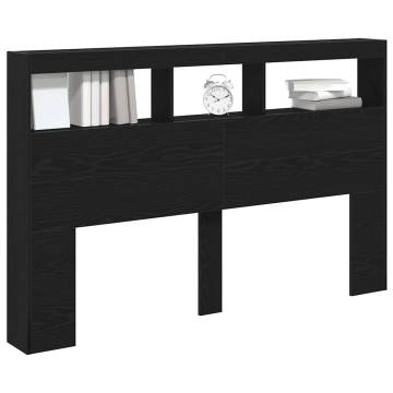 LED Headboard Cabinet Black Oak - Stylish Bedroom Storage