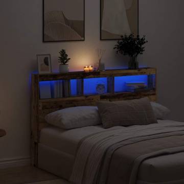 Modern Headboard Cabinet with LED - Old Wood Design