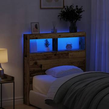 Stylish Headboard Cabinet with LED - Old Wood 100x17x102 cm