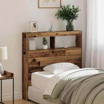 Stylish Headboard Cabinet with LED - Old Wood 100x17x102 cm