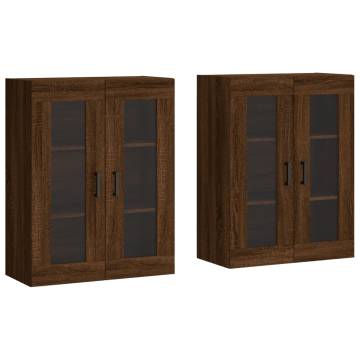 Elegant Brown Oak Wall Mounted Cabinets - Set of 2