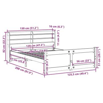 Wooden Bed Frame with Headboard 120x190 cm Small Double