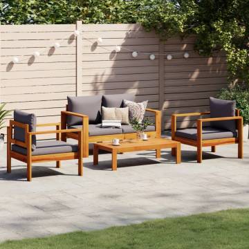 4 Piece Garden Sofa Set with Cushions | Solid Wood Acacia