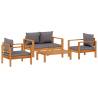 4 Piece Garden Sofa Set with Cushions | Solid Wood Acacia