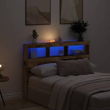 Stylish LED Headboard Cabinet - Old Wood 140x17x102 cm