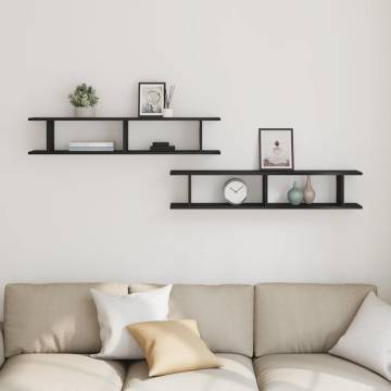 Black Oak Wall Shelves 2 pcs | Durable Engineered Wood