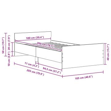 Black Oak Bed Frame 100x200 cm - Engineered Wood