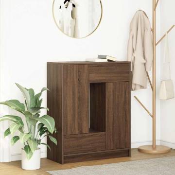 Stylish Brown Oak Sideboard with Drawers & Doors - 73x31x90 cm