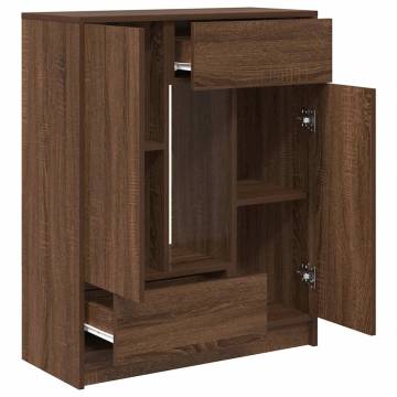 Stylish Brown Oak Sideboard with Drawers & Doors - 73x31x90 cm