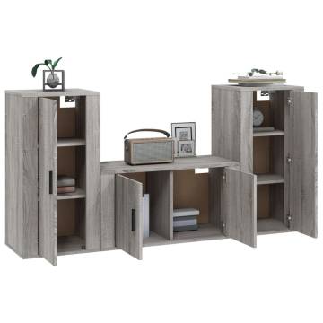 3 Piece TV Cabinet Set - Grey Sonoma Engineered Wood