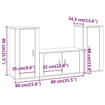 3 Piece TV Cabinet Set - Grey Sonoma Engineered Wood