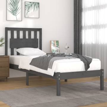 Grey Solid Wood Single Bed Frame - No Mattress Included