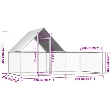 Spacious Chicken Coop 4x2x2 m | Galvanised Steel | Hipomarket