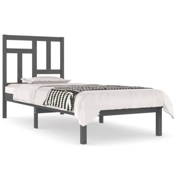 Solid Wood Pine Bed Frame Grey 90x190 cm Single - HipoMarket