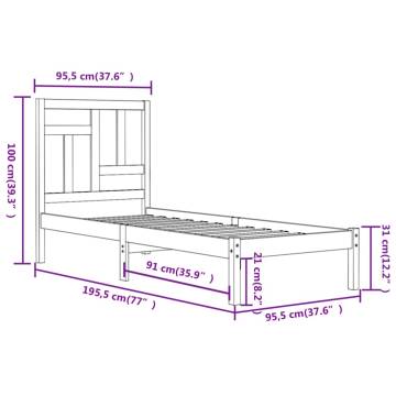 Solid Wood Pine Bed Frame Grey 90x190 cm Single - HipoMarket