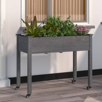 Wheeled Planter with Liner - Grey Solid Wood Fir 118x59x80 cm