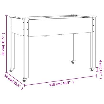 Wheeled Planter with Liner - Grey Solid Wood Fir 118x59x80 cm