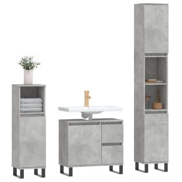 3 Piece Bathroom Furniture Set - Concrete Grey | HipoMarket UK