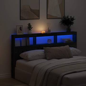 Headboard Cabinet with LED Black Oak - Modern Bedroom Design